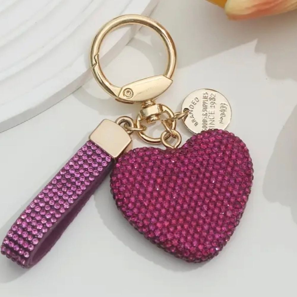 3 for 26$ - Rhinestone Encrusted Heart Bag Charm / Keychain - Picture 3 of 3